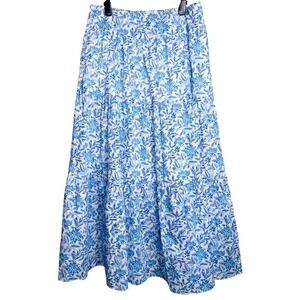 J. McLaughlin Medium Ophelia Blue Voile Floral Tiered Ruffle Maxi Skirt NWT
